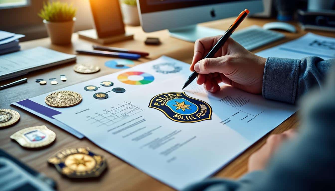 Illustration: Les éléments graphiques et déclinaisons du logo de la police municipale